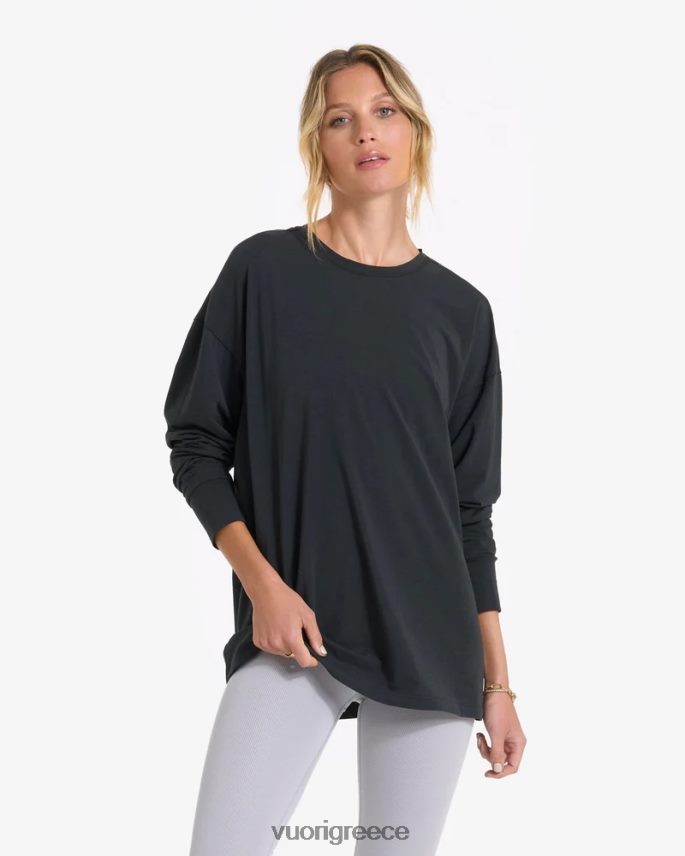 Vuori γυναίκες μακρυμάνικο πουπουλένιο μπλουζάκι είδη ένδυσης πλυμένο μαύρο F8RJ0V124